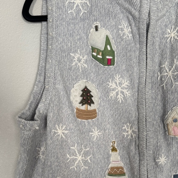 2X Festive Gray Holiday Vest with Embroidered Ornaments/Ugly Cmas sweater vest - Picture 2 of 5